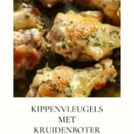 een foto van kippenvleugels in een pan om het recept te delen op pinterest